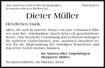 Traueranzeige von Dieter Müller 