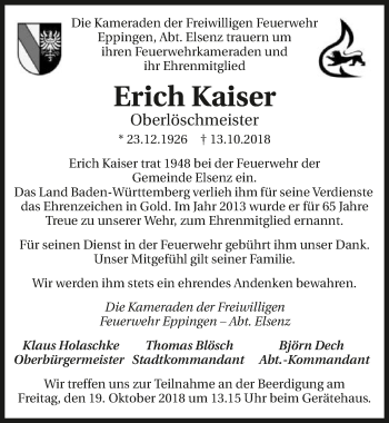 Traueranzeige von Erich Kaiser 