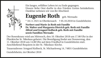 Traueranzeige von Eugenie Roth 