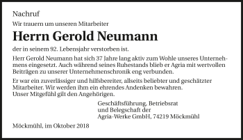 Traueranzeige von Gerold Neumann 