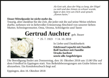 Traueranzeige von Gertrud Auchter 