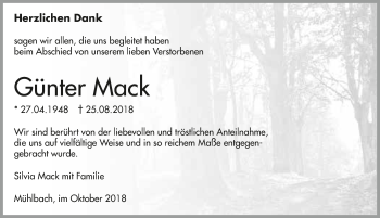 Traueranzeige von Günter Mack 