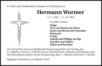 Traueranzeige von Hermann Wormer 