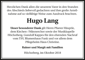 Traueranzeige von Hugo Lang 