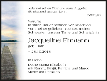 Traueranzeige von Jacqueline Ehmann 