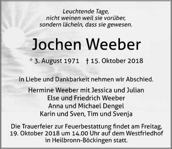 Traueranzeige von Jochen Weeber 