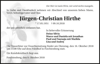 Traueranzeige von Jürgen-Christian Hirthe 
