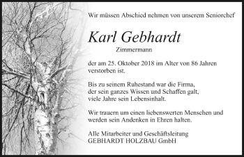 Traueranzeige von Karl Gebhardt 