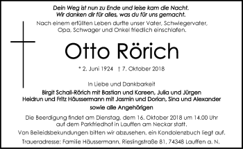 Traueranzeige von Otto Rörich 