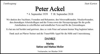 Traueranzeige von Peter Ackel 