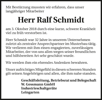 Traueranzeige von Ralf Schmidt 