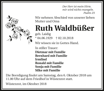 Traueranzeige von Ruth Waldbüßer 