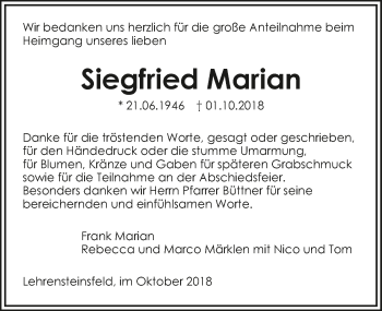 Traueranzeige von Siegfried Marian 