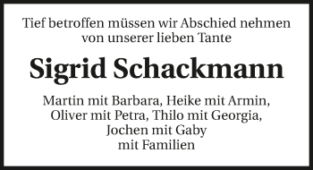 Traueranzeige von Sigrid Schackmann 