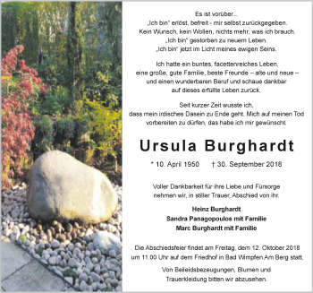 Traueranzeige von Ursula Burghardt 