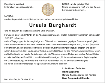 Traueranzeige von Ursula Burghardt 