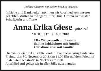 Traueranzeige von Anna Erika Giese 