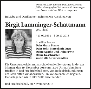 Traueranzeige von Birgit Lamminger-Schattmann 