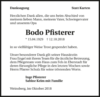 Traueranzeige von Bodo Pfisterer 