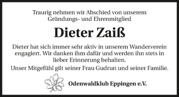 Traueranzeige von Dieter Zaiß 