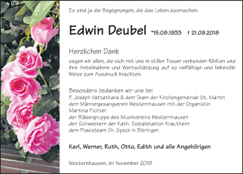 Traueranzeige von Edwin Deubel 