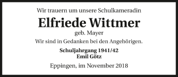 Traueranzeige von Elfriede Wittmer 