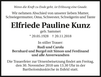 Traueranzeige von Elfriede Pauline Kunz 