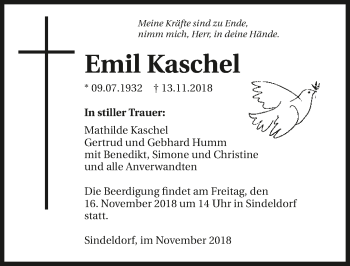 Traueranzeige von Emil Kaschel 