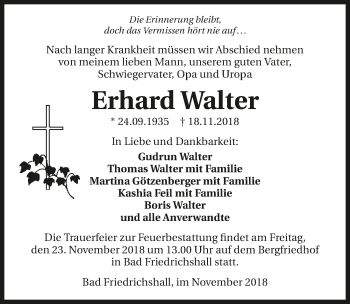 Traueranzeige von Erhard Walter 