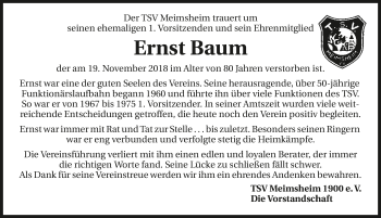 Traueranzeige von Ernst Baum 