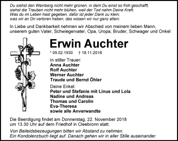 Traueranzeige von Erwin Auchter 