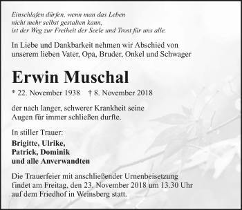 Traueranzeige von Erwin Muschal 