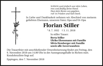 Traueranzeige von Florian Stiller 