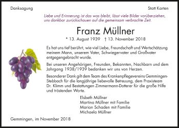 Traueranzeige von Franz Müllner 