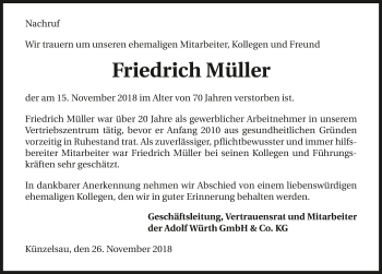 Traueranzeige von Friedrich Müller 
