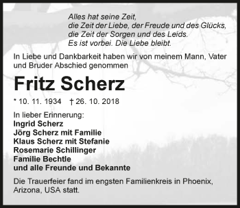 Traueranzeige von Fritz Scherz 