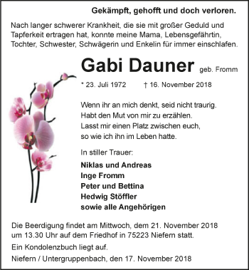 Traueranzeige von Gabi Dauner 