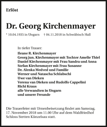 Traueranzeige von Georg Kirchenmayer 