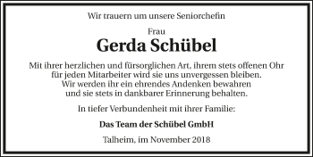 Traueranzeige von Gerda Schübel 