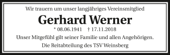 Traueranzeige von Gerhard Werner 