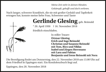 Traueranzeige von Gerlinde Glesing 