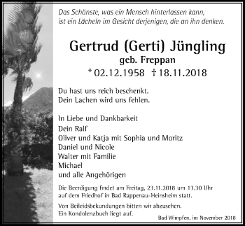 Traueranzeige von Gertrud Jüngling 