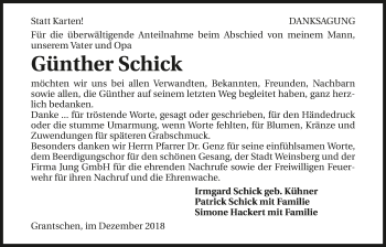 Traueranzeige von Günther Schick 