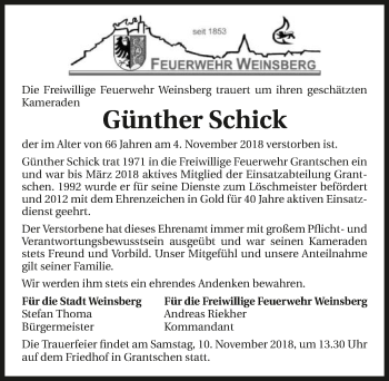 Traueranzeige von Günther Schick 