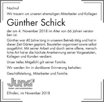 Traueranzeige von Günther Schick 