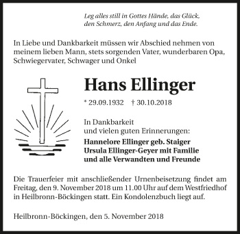 Traueranzeige von Hans Ellinger 