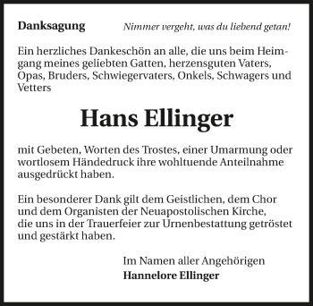 Traueranzeige von Hans Ellinger 