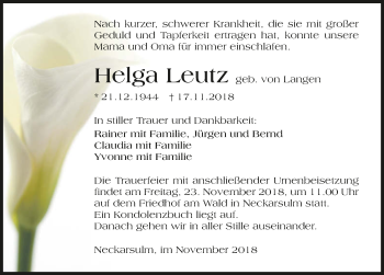 Traueranzeige von Helga Leutz 