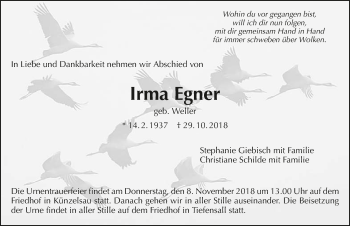 Traueranzeige von Irma Egner 