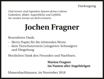 Traueranzeige von Jochen Fragner 